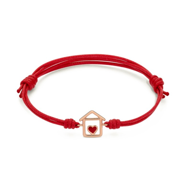 Marco Gerbella Orafi bracciale cordino casa piccola con cuore smaltato rosso CA-BK-21-XR