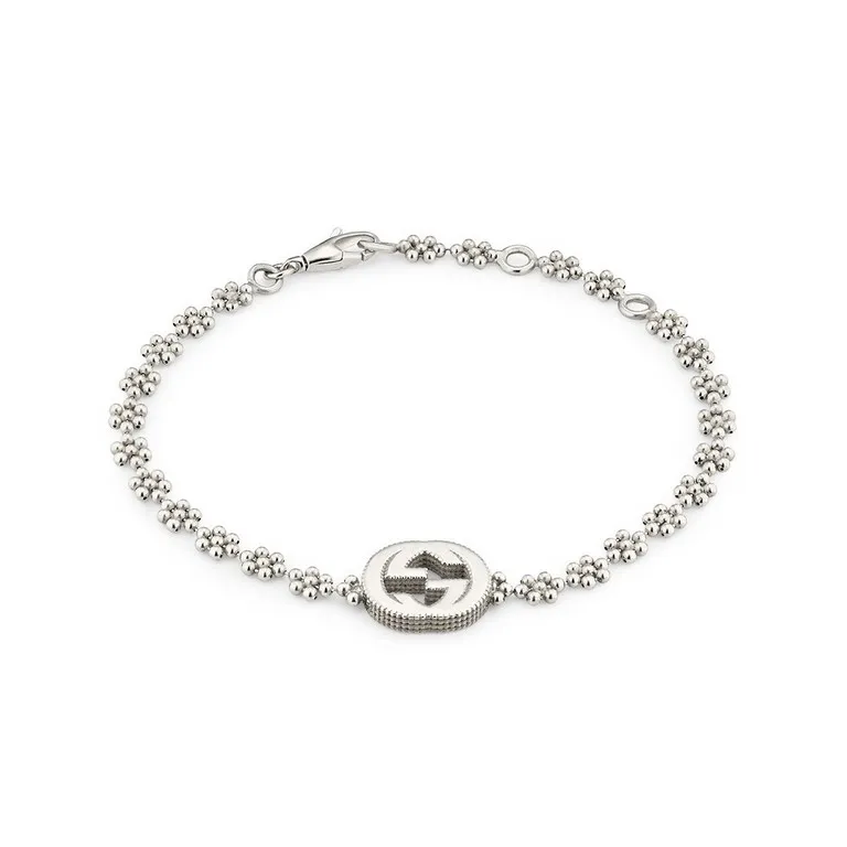 Gucci bracciale Interlocking con GG in argento YBA48168700100U Stile 481687 J8400 8106